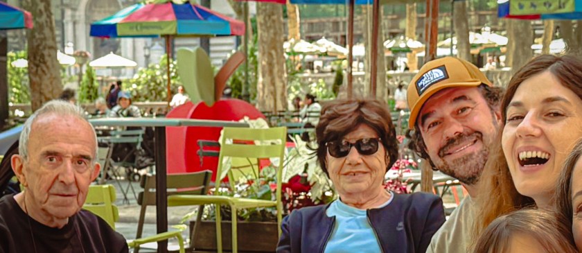 visitors from Italy having breakfast in Bryant Park
